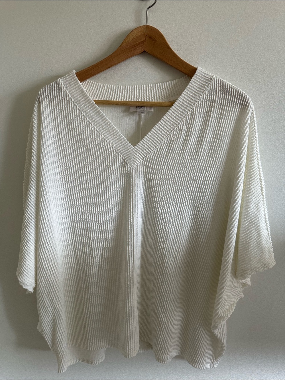 LOFT Cream V-Neck Ribbed Batwing Top